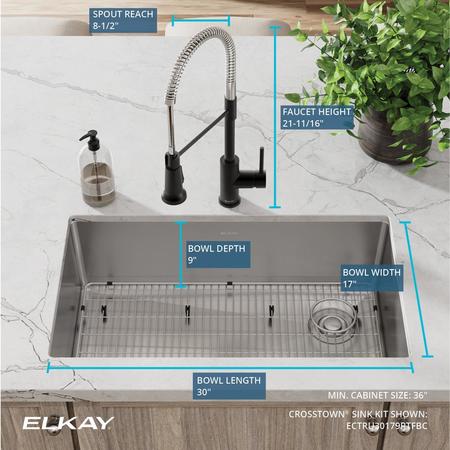 Elkay 18 Gauge SS 31-1/2" x 18-1/2" x 9", Single Bowl Undermount Sink & Faucet Kit w/Bottom Grid & Drain ECTRU30179RTFBC
